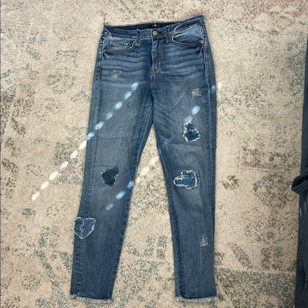 7 For All Mankind Heart-detail Medium Blue Skinny Jeans